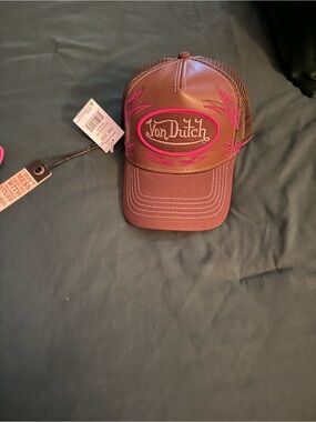 Von Dutch Brown Cap with Pink Logo Stitching